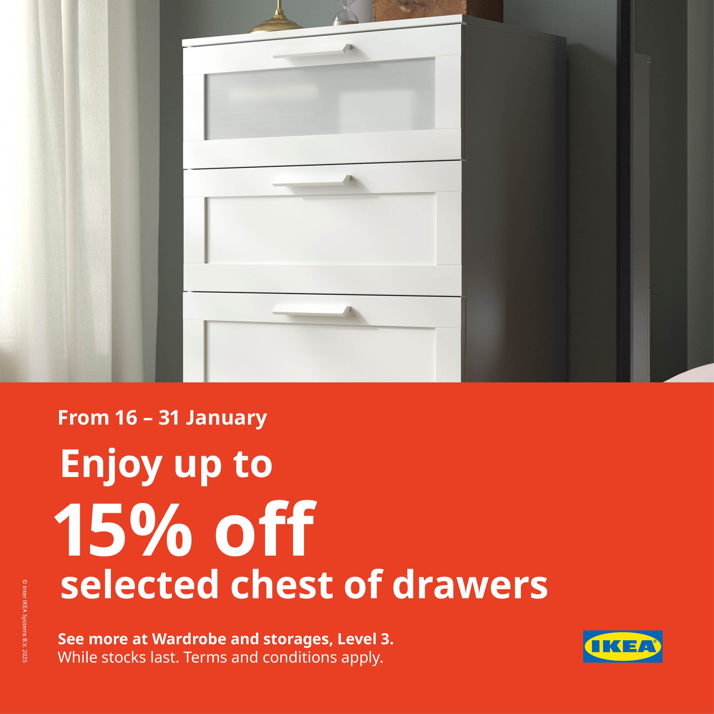 Enjoy up to 15% off selected chest of drawers